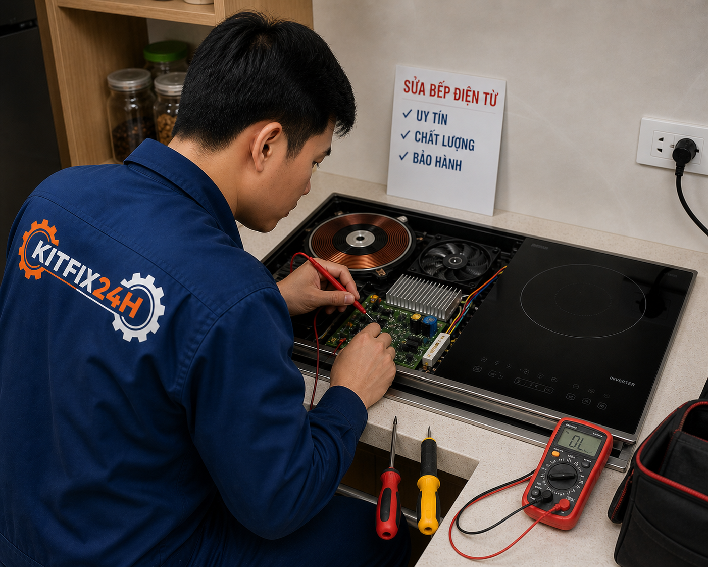 Kỹ thuật viên KitFix24H sửa bếp từ tại nhà